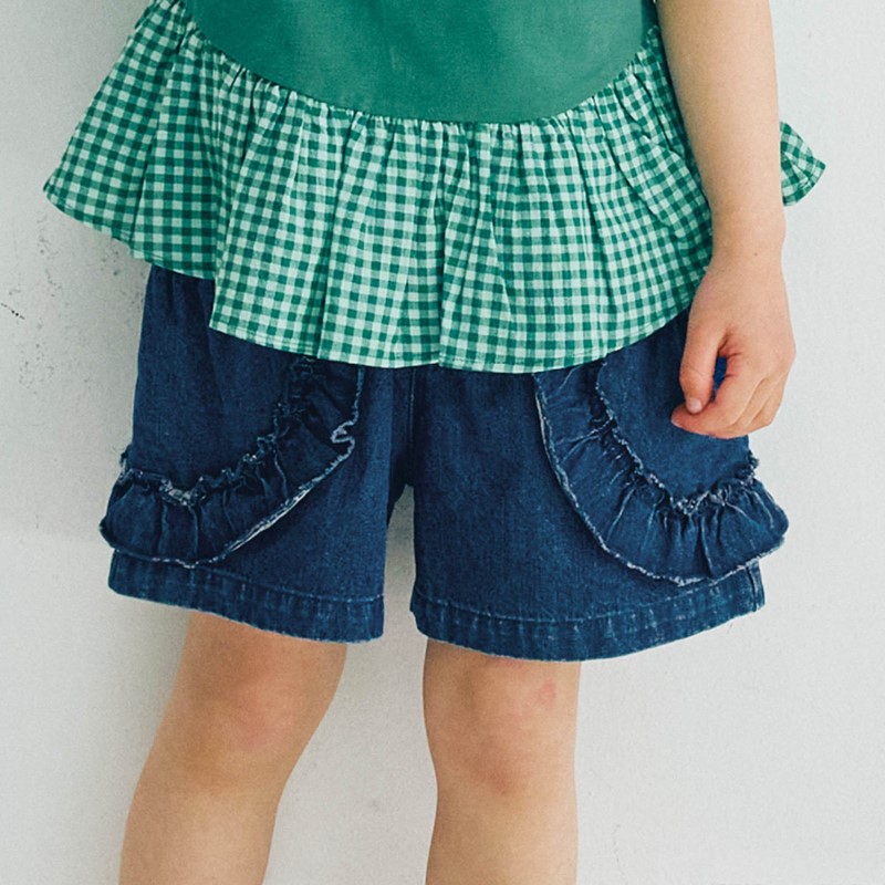 サイドポケットフリルショートパンツ 100cm デニム